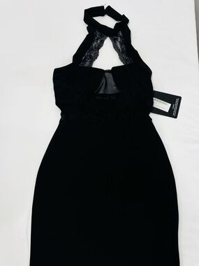 Lace High Neck Cocktail Mini Dress Black